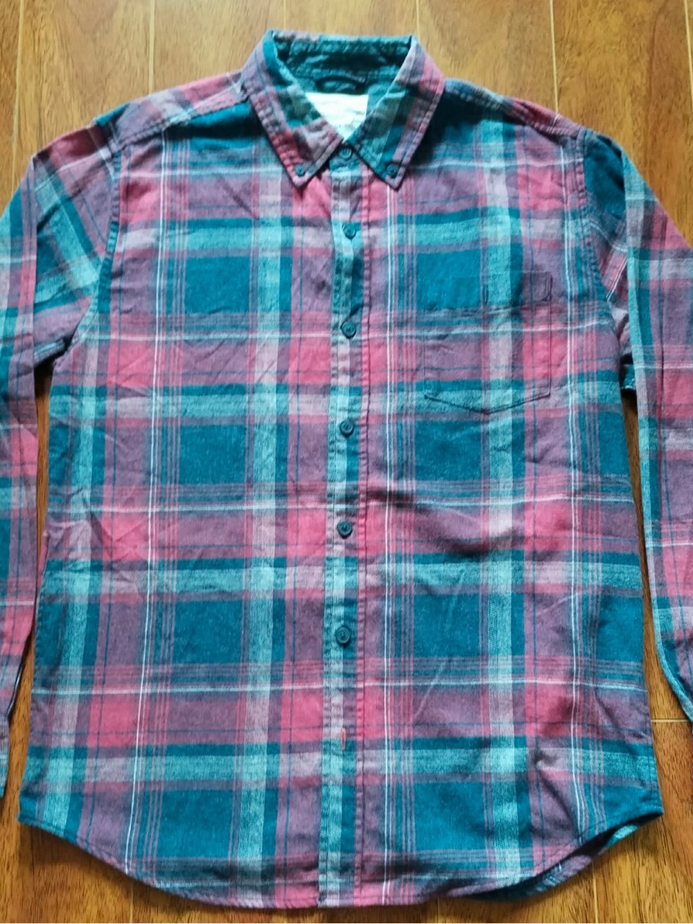 Weatherproof Teal and Maroon Plaid Button-Down Shirt
